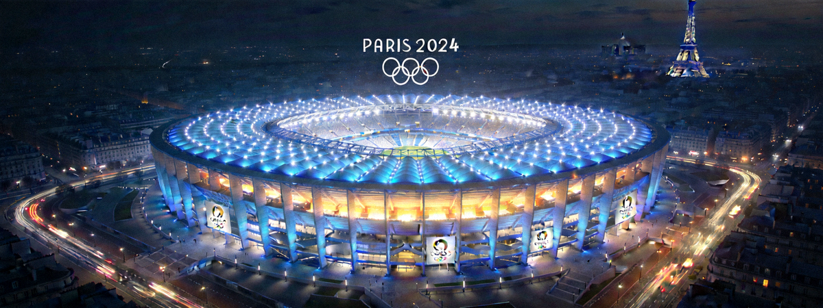 2024年巴黎奥运会主体育场鸟瞰图 - 夜幕下璀璨灯光